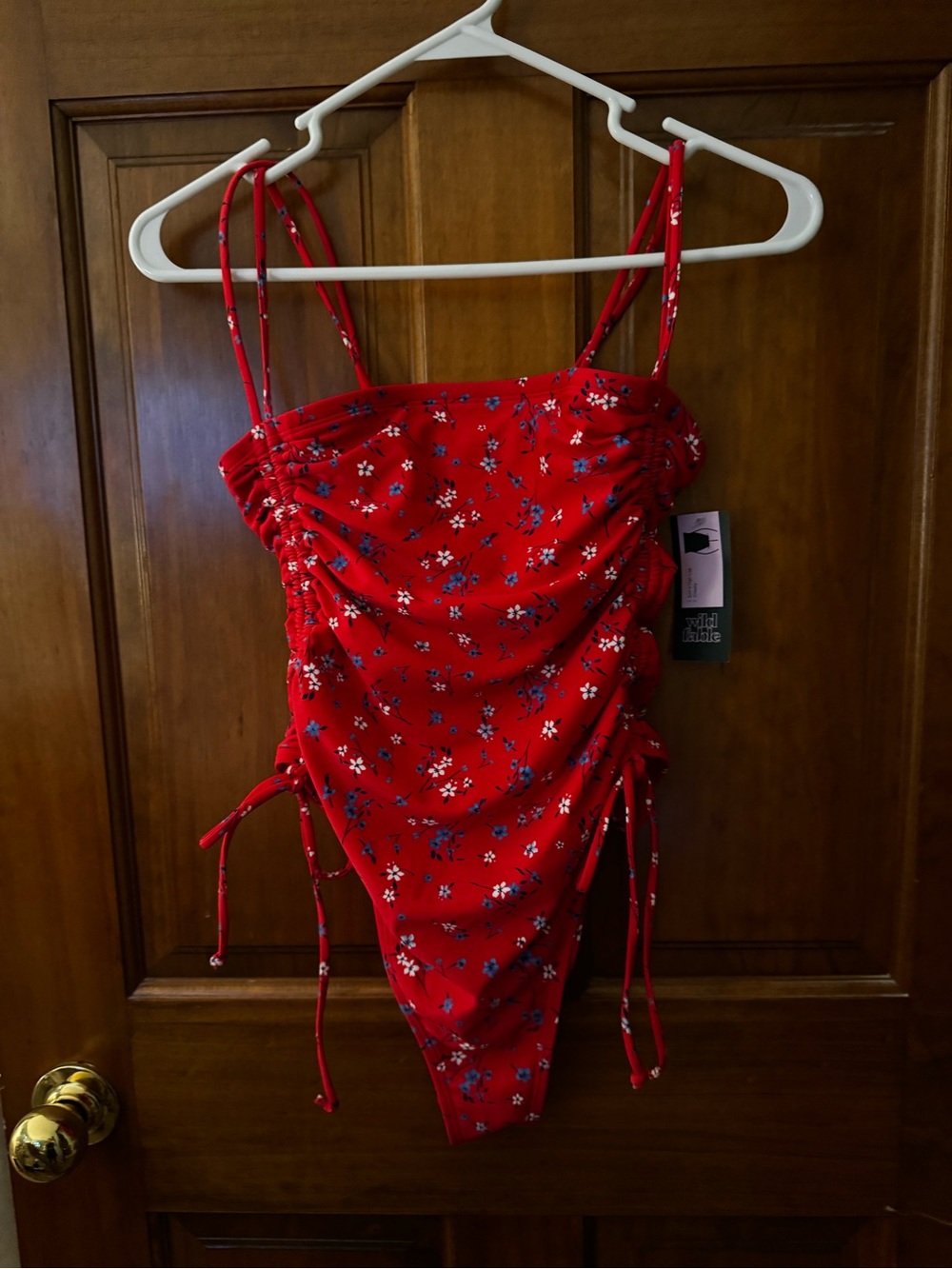 NWT Red WILD Fable Floral Ruched One-Piece Swimsuit Medium Y2K